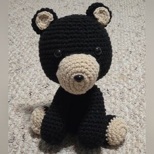 Handmade Edward Black and Cream Crochet Bear